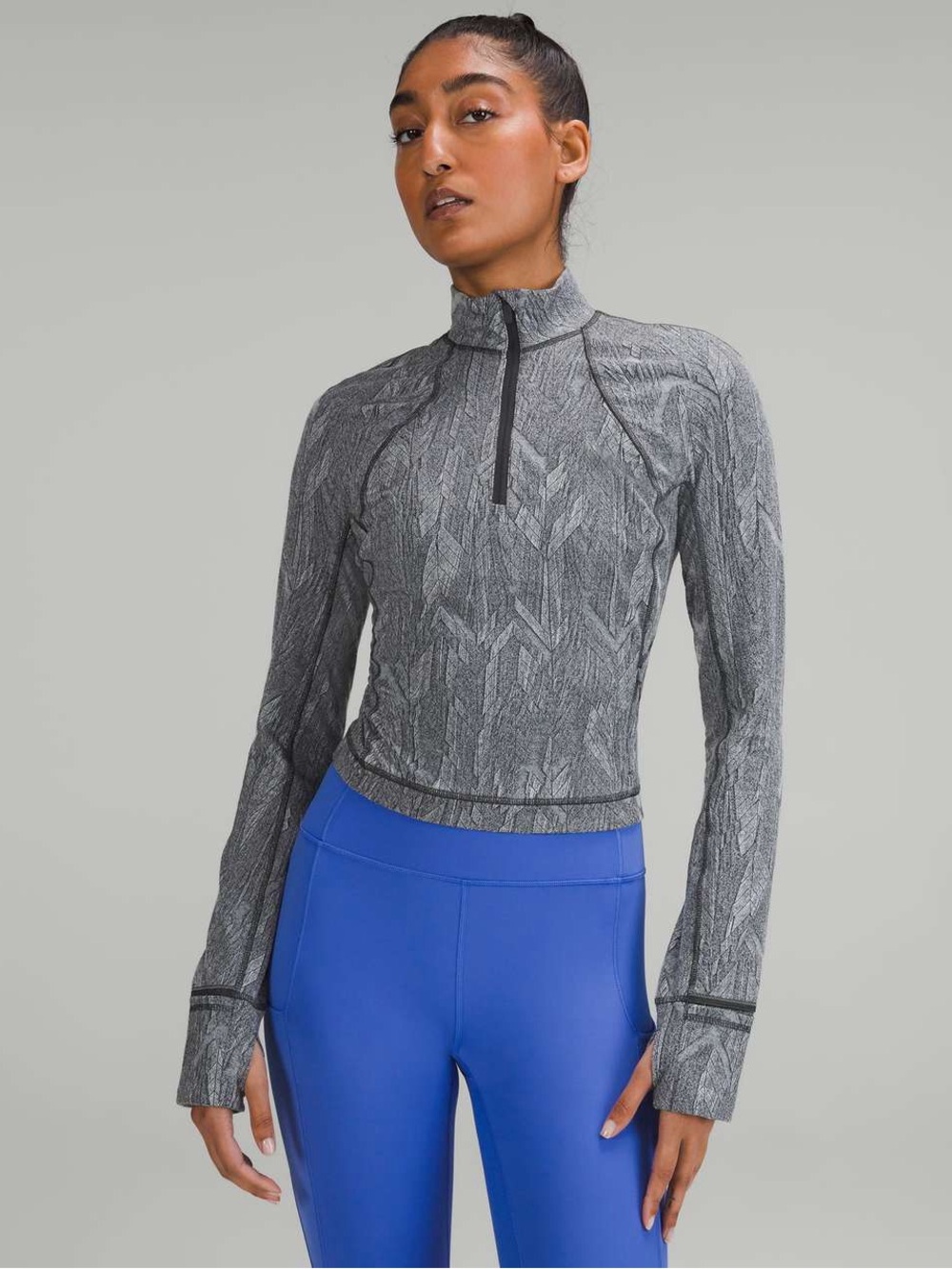 Lululemon Its Rulu Run Grey Chevron Cropped Half Zip Pullover size 6